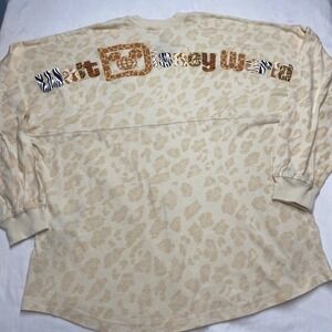 Walt Disney World Spirit Jersey Tan Leopard Animal Print Long Sleeve Shirt L